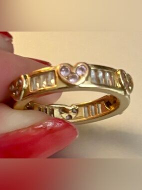 Gold Heart Accent Womens Gold Ring with Pink Heart Stones SZ 8